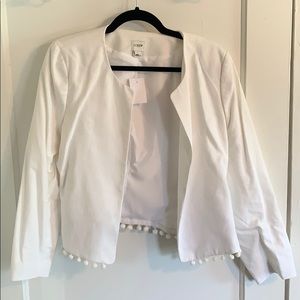 J. Crew Factory White Blazer w/ Pom Pom Detail